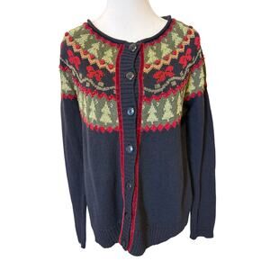 Coldwater Creek  |  Vintage Embroidered Beaded Christmas Cardigan Sweater | Lg
